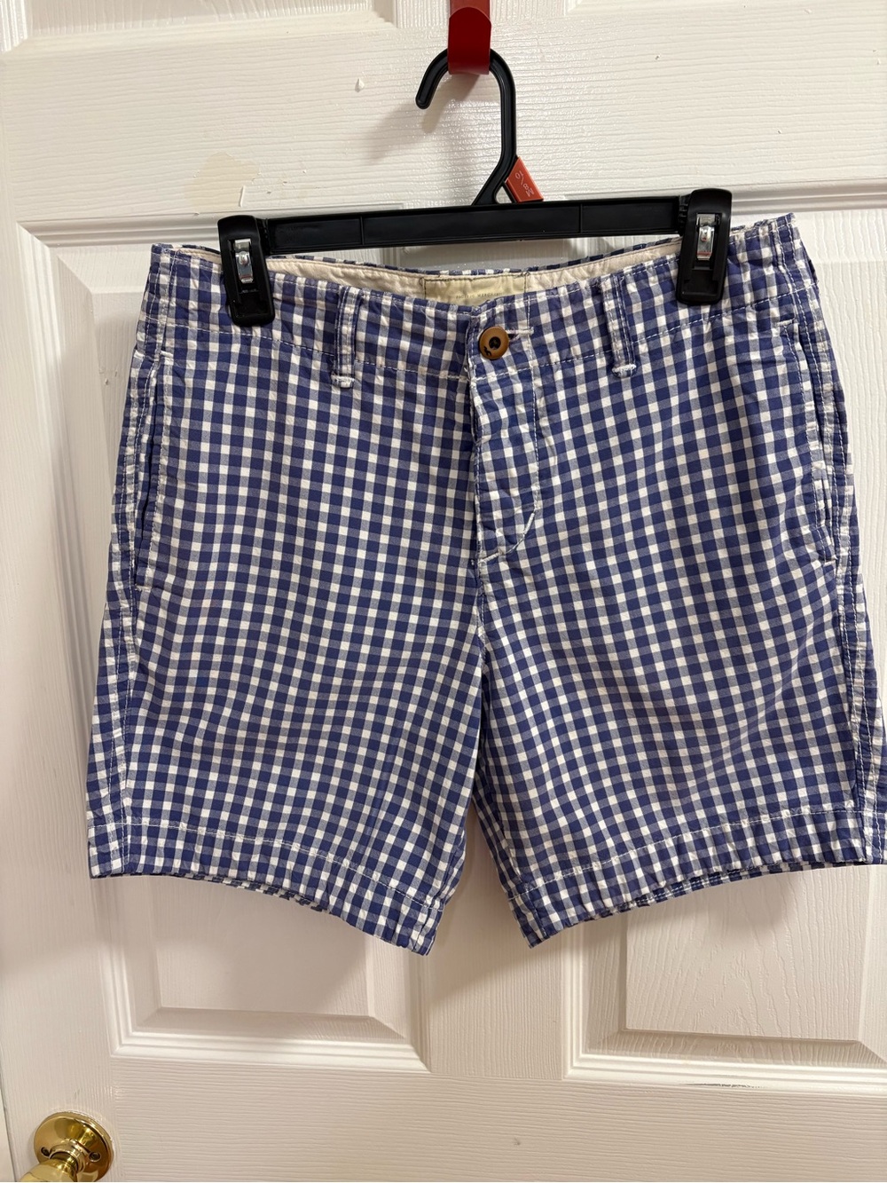 Hollister blue and white checkered gingham shorts featuring a classic plaid patt